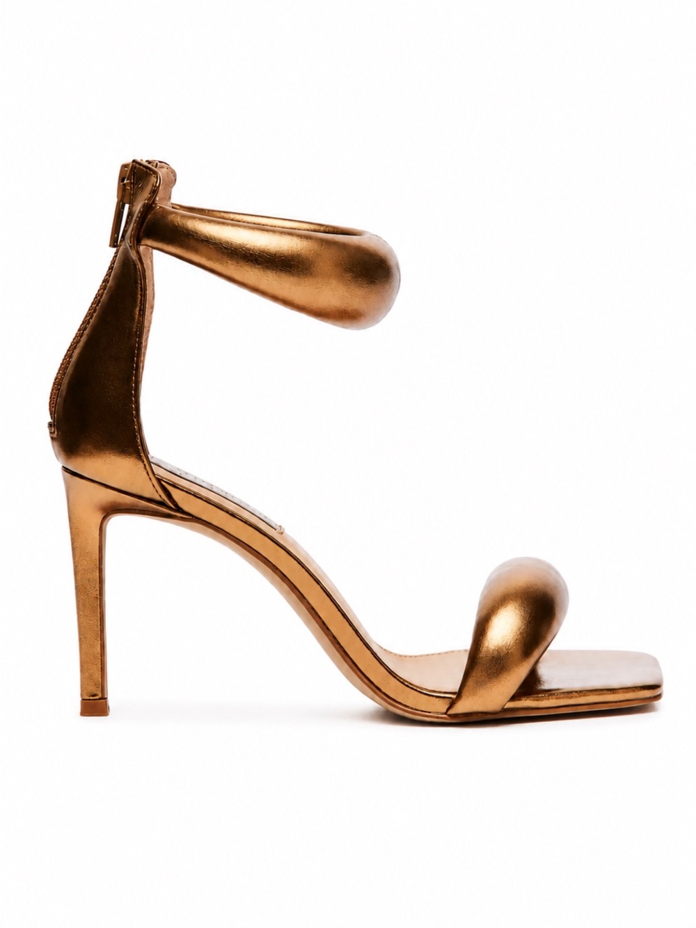 Steve Madden Metallic Gold Zip-Back Stiletto Sandals - Picture 3 of 6